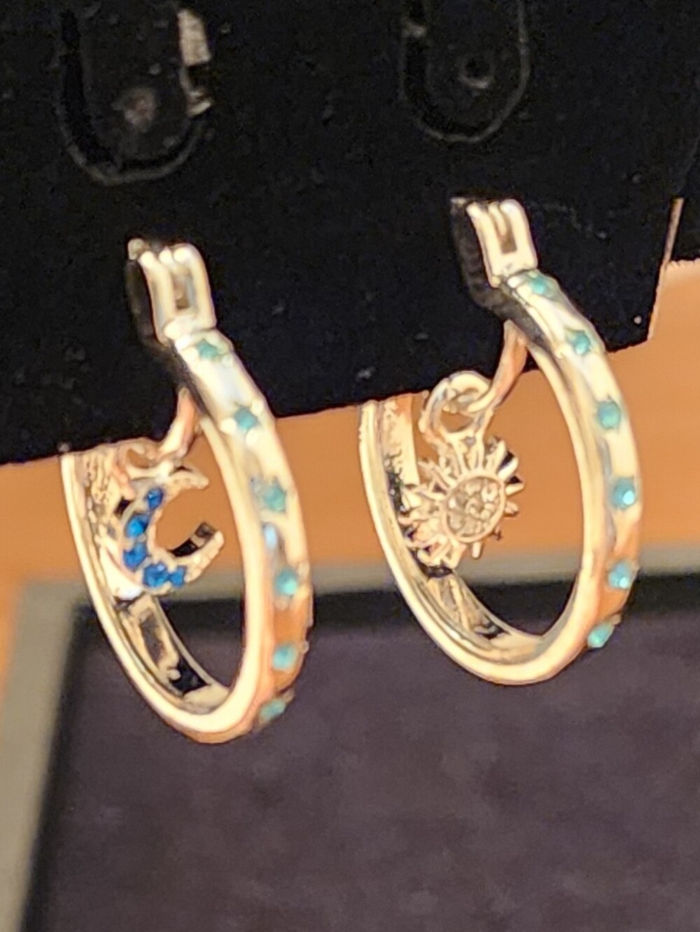 Celestial Sun & Moon Double Hoop Earrings w/ Rhinestones
